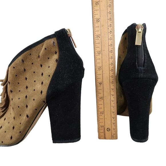 Jessica Simpson Shoes Womens 8.5 Bootie Fringe Open Toe Two Tone Leather Fashion - Picture 6 of 13